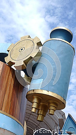 one of the steampunk theme buildings at the Saloka amusement park, Indonesia Stock Photo