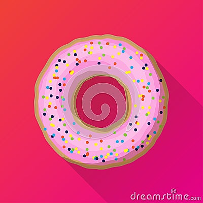 One strawberry donut with pink sprinkles Vector Illustration