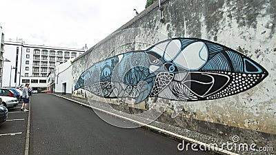 One of streets in center of Ponta Delgada. Editorial Stock Photo