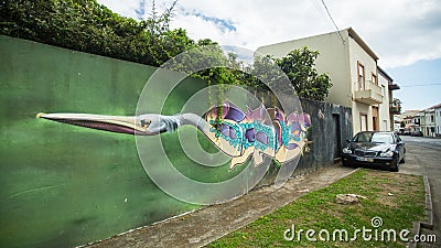 One of streets in center of Ponta Delgada, Sao Miguel Island, Portugal. Editorial Stock Photo