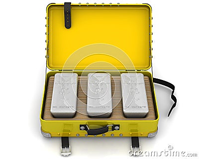 One suitcase with palladium ingots Cartoon Illustration