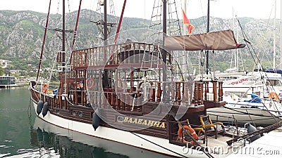 Pirate ship in Port of Kotor Editorial Stock Photo