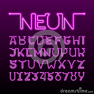 One thin single continuous line neon tube font Vector Illustration