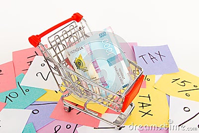 One thousand hryvnias, one banknote inside a shopping cart Stock Photo