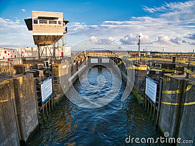 One of the three locks at Cardiff Barrage in Cardiff, Wales, UK Editorial Stock Photo