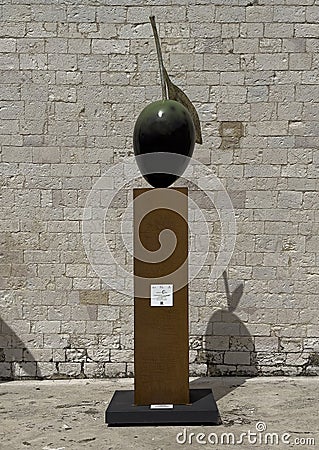 One of three smaller olives in Germination of the Peace 2023 by Giuseppe Carta at the Basilica of Saint Francis in Assisi, Italy Editorial Stock Photo