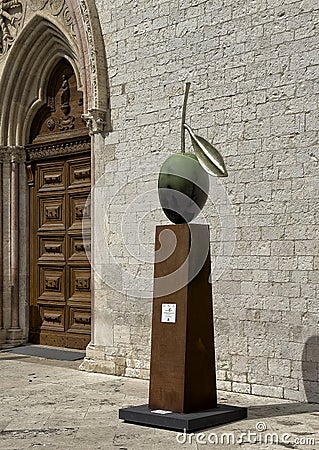 One of three smaller olives in Germination of the Peace 2023 by Giuseppe Carta at the Basilica of Saint Francis in Assisi, Italy Editorial Stock Photo