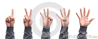 One to five fingers count hand gesture isolated Stock Photo