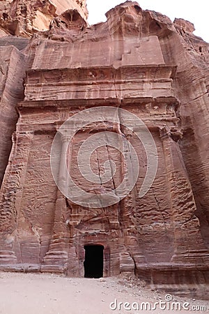 One of the tombs in the street of facades, ancient nabataean city of Petra, Jordan Editorial Stock Photo