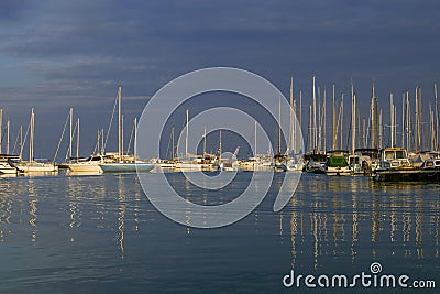 Sailboats in Izola harbor .Southwestern Slovenia on the Adriatic coast. Stock Photo