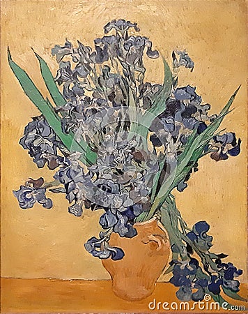 Photo of the famous original painting: `Irises` by Vincent Van Gogh. Frameless. Editorial Stock Photo