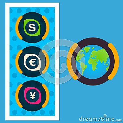 One unit of the world major cash Dollar, Yen, Euro Vector Illustration