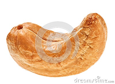 One unshelled roasted cashew nut on white Stock Photo