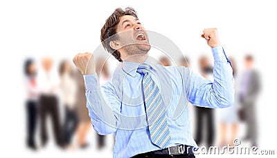 One very happy energetic businessman Stock Photo