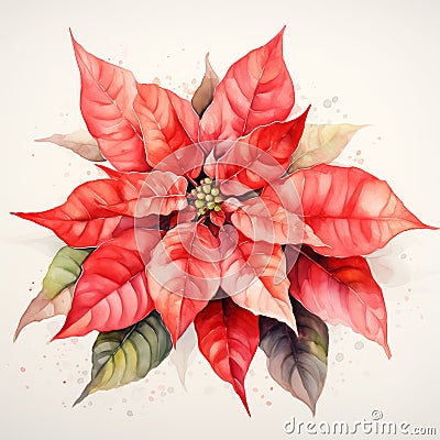 one watercolor poinsettia in rustic style 1 Stock Photo