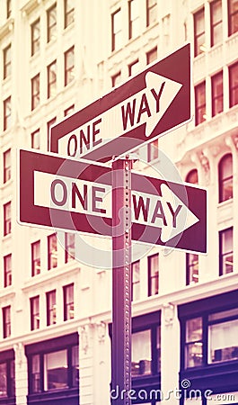 One way street arrow signs in New York City, USA Stock Photo