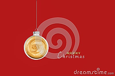 Christmas coffee cup bauble on red background. Stock Photo