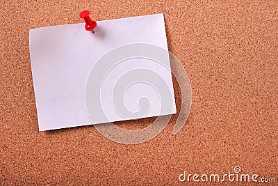 One white sticky post note pinned cork bulletin board background Stock Photo