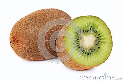 One whole and a half ripe kiwi (isolated) Stock Photo