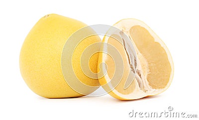 One whole and a half ripe pomelo (isolated) Stock Photo