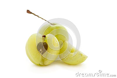 One whole, half and slice of Organic Indian gooseberry. Stock Photo