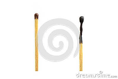 one whole and one burned match Stock Photo