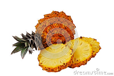One whole and one sliced fresh pineapples Stock Photo