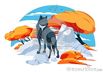 One wolf stands on a stone. Vector Illustration