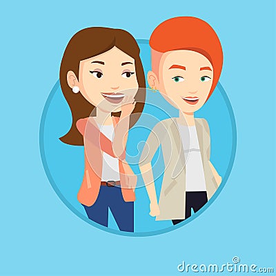 One woman whispering to another secret. Vector Illustration