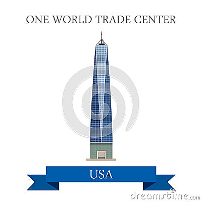 One World Trade Center New York United States. Fla Vector Illustration