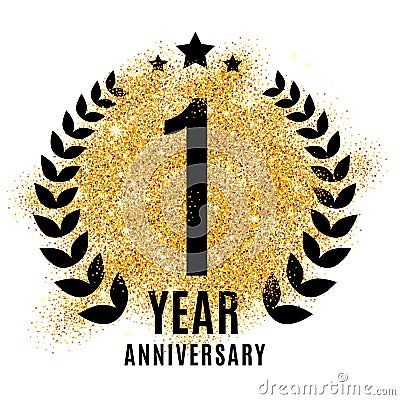 One year golden anniversary sign Stock Photo