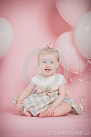 One Year Old Birthday Portraits Stock Photo