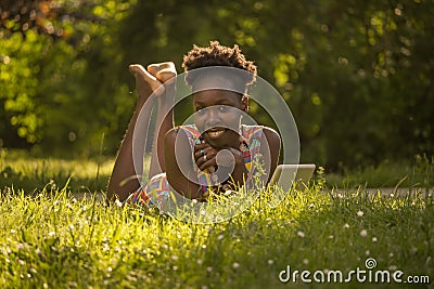 One, young adult, black african american happy smiling enjoying Stock Photo