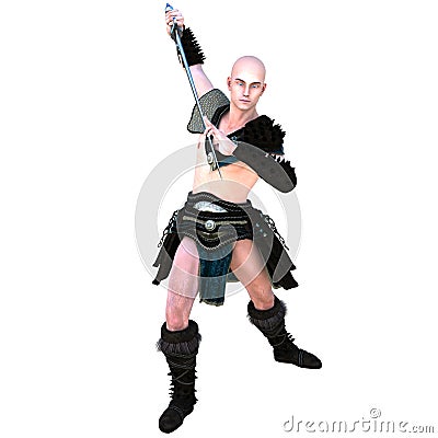 One young bald warrior in the Roman light armor. Barbaric Stock Photo