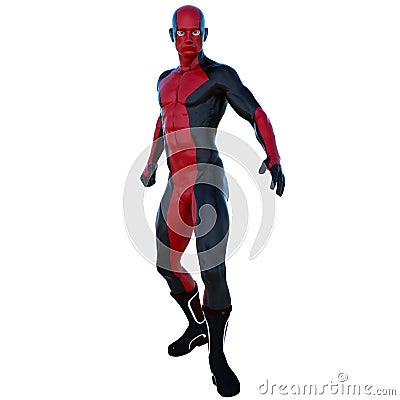One young superhero man with muscles in red black super suit Stock Photo