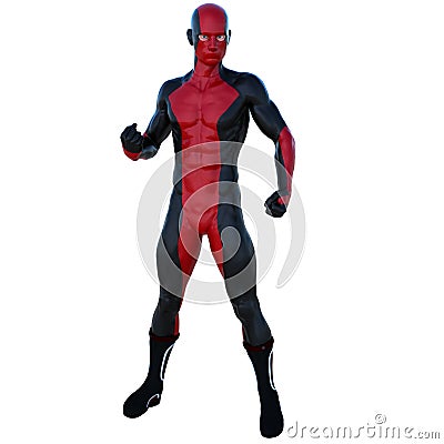 One young superhero man with muscles in red black super suit Stock Photo