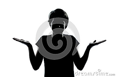 One young teenager boy or girl silhouette ignorant hesitation sh Stock Photo