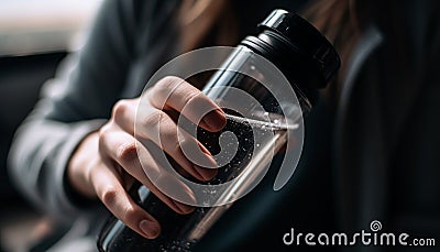 One young woman holding glass of purified water generative AI Stock Photo
