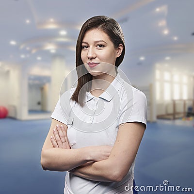 One young woman, physiotherapist portrait, Stock Photo