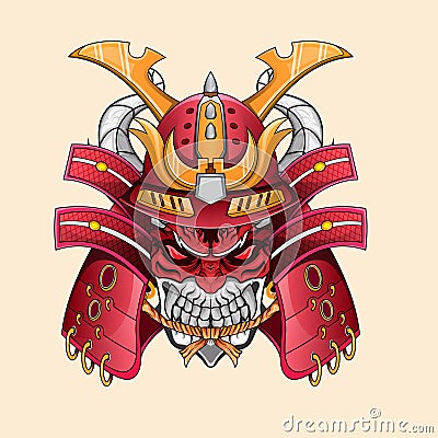 oni mask devil foor tattoos black and white scary japanese demon mask illustration Vector Illustration
