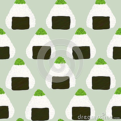 Onigiri with green tobiko roe. Seamless pattern. Vector Illustration