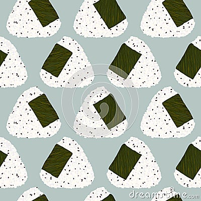 Onigiri (japanese rice ball) with sesame seeds. Seamless pattern. Vector Illustration