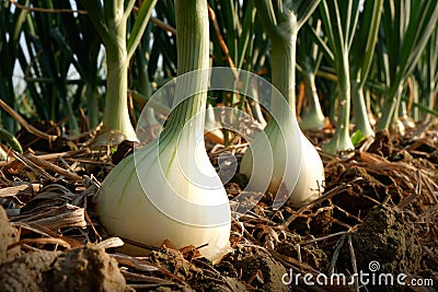 Onion in agricultural farm. Stock Photo