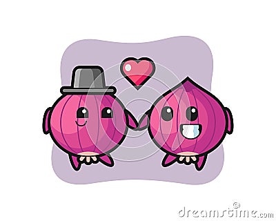 Onion cartoon character couple with fall in love gesture Vector Illustration
