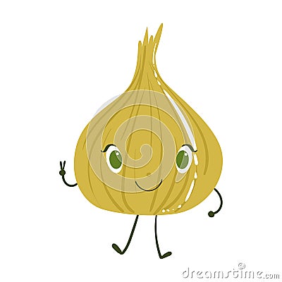 Onion Cute Anime Humanized Smiling Cartoon Vegetable Food Character Emoji Vector Illustration Vector Illustration