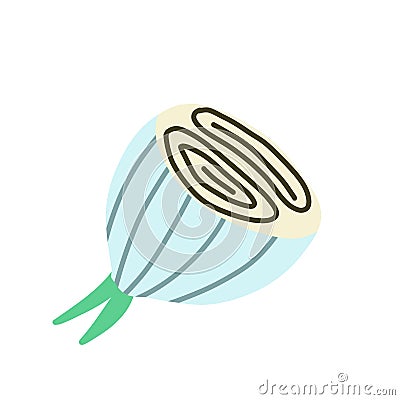 Onion in doodle style. Vegetable food and harvest. Simple drawing Vector Illustration
