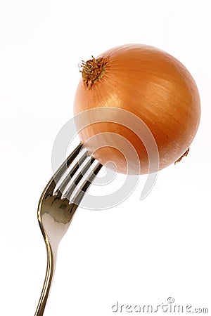 Onion on fork Stock Photo