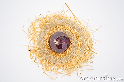 Onion on the nest with white background Stock Photo