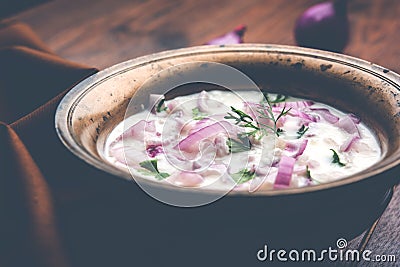 Onion Raita / pyaj or kanda Koshimbir / Indian salad Stock Photo