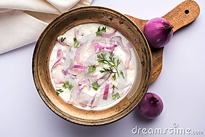 Onion Raita / pyaj or kanda Koshimbir / Indian salad Stock Photo